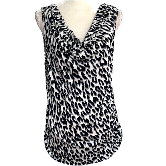 Calvin Klein Black Gray Cream Animal Print Sleeveless Top Blouse Size XL - Picture 1 of 7